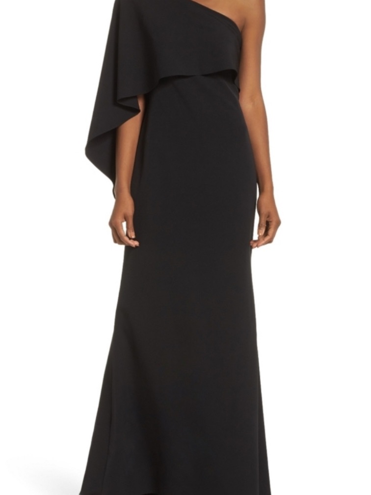 Vince Camuto One-Shoulder Black Draped Evening Gown